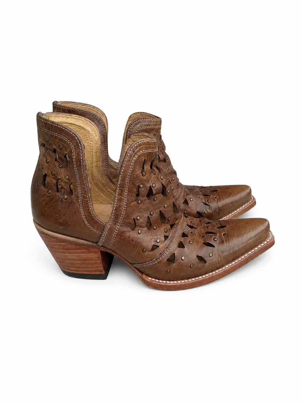 Ariat Dixon Studded Laser Cut Western Ankle Booties Brown Leather 8 Boho - Picture 3 of 16